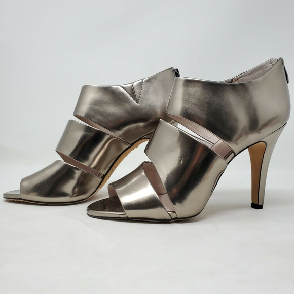 Vince Camuto Karmi Peep Toe Silver Leather Booties - Picture 2 of 11